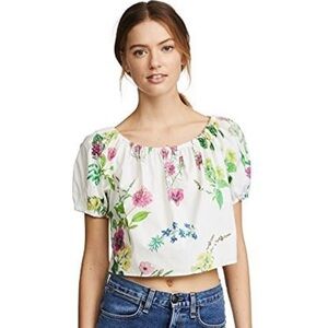 M.D.S Stripes  CROPPED PEASANT TOP IN FLORAL size 2